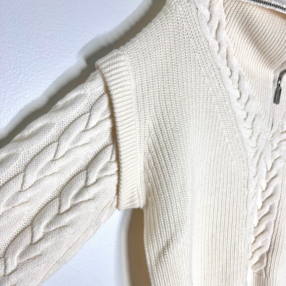 La Ligne  Bastien Cable Knit 1/2 Zip Wool Pullover Sweater Cream Ivory Sz XS - Picture 3 of 6